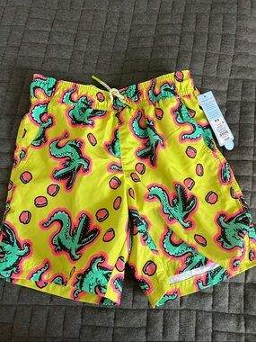 Cat & Jack Neon Yellow Swim Trunks with Teal Croc Print